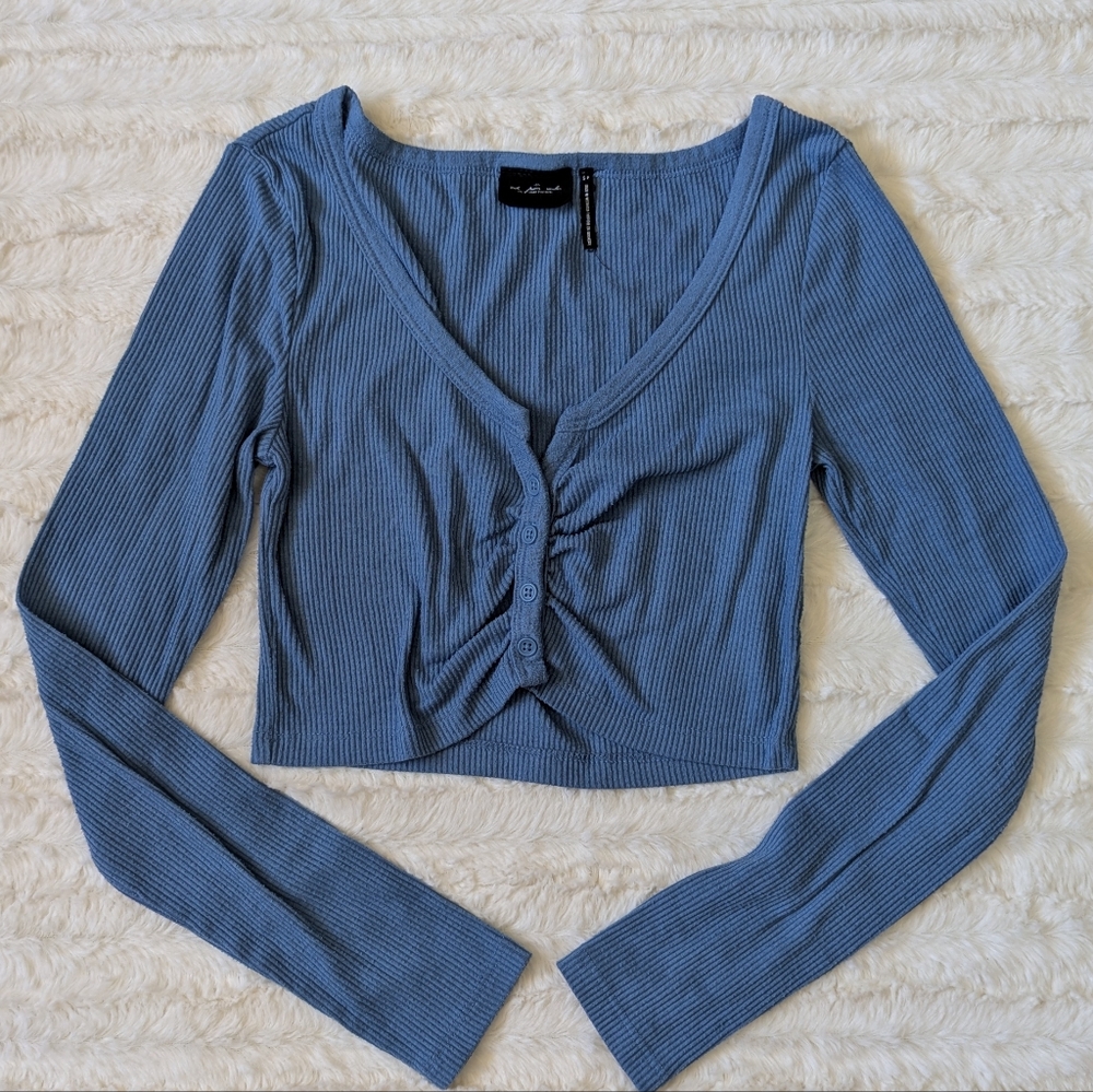 Urban Outfitters Blue Ruched Crop Blouse